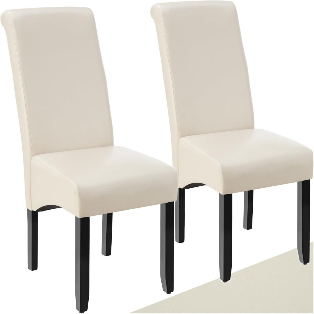 2er Set Stuehle Creme Kunstleder Stuhl mit hoher Rueckenlehne ergonomische Form