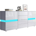 Sideboard Kommode in Highboard Anrichte Standschrank mit 2 Tueren 4 Schubladen und LED Beleuchtung 177 cm 2 Tueren Weiss hochglanz 4 Schubladen