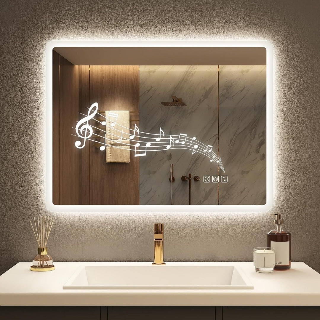Bluetooth Badezimmerspiegel-mit-Beleuchtung 80x60cm Dimmbar 3 Lichtfarben
