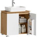 Waschbeckenunterschrank Blau weiss 70 x 40 x 65 cm 2 Tueren Tuerfaecher