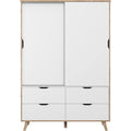 Schrank 140 Kleiderschrank Schiebetueren Skandinavischer Stil 2-tuerig mit 4 Schubladen Schlaf- oder Kinderzimmer Holzdekor mit 139 cm breit x