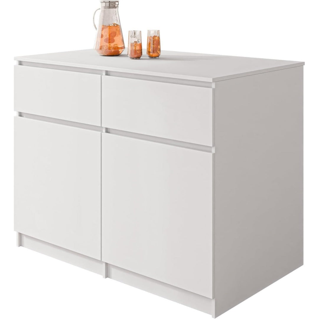 Kuecheninsel mit Stauraum Weiss Kuechenschrank mit 2 Tueren 2 Schubladen und offener Nische
