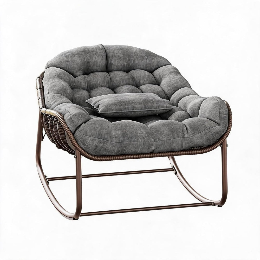 Bequemer Papasan Schaukelstuhl fuer Garten Terrasse Outdoor Ei-Stuhl mit komfortablem Kissen und stabilem Metallrahmen Ideal als Relax Lesesessel auf