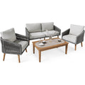 Gartenmoebel Set Seilgeflecht Akazienholz 4-Sitzer Matera Sitzgruppe Grau holz Gartenlounge Outdoor Moebel