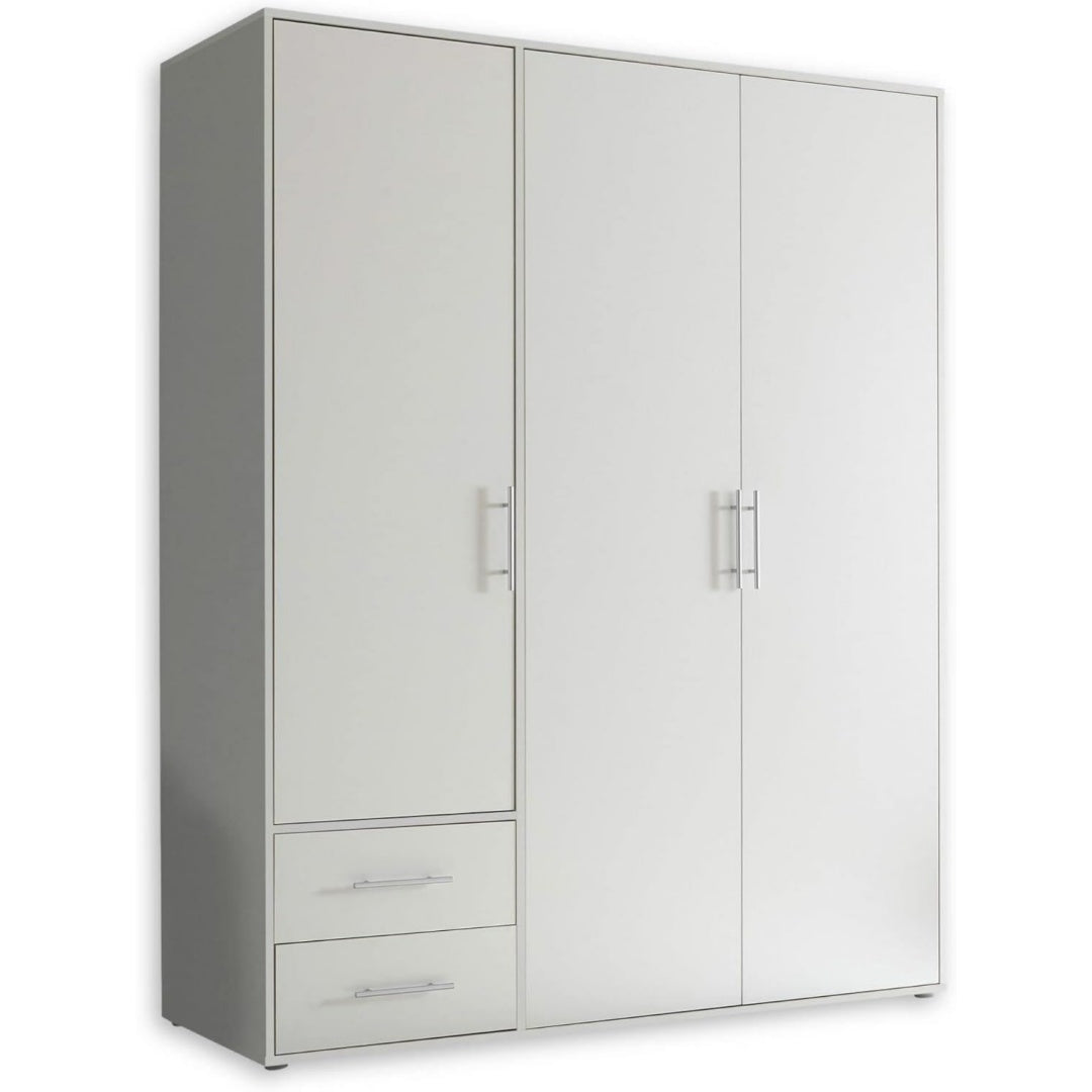 Kleiderschrank Schrank Drehtuerenschrank 3-tuerig Schlafzimmer (B/H/T) Weiss 155 x 195 x 60 cm grosszuegiger Stauraum fuer Kleidung