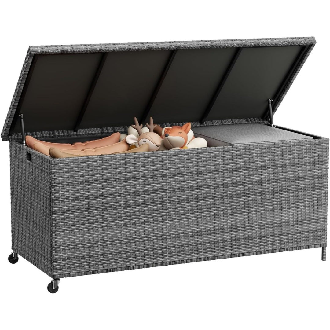 Gartenbox Wasserdicht mit Rollen Grau Aufbewahrungsbox Garten Auflagenbox Wetterfest
