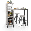 Bartisch mit Barhocker Set Grau 2 Personen Bartisch Set mit Halterungen fuer Weinglaeser und Flaschen Kuechentheke fuer Wohnzimmer