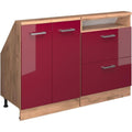 Kuechenschrank fuer Dachschraegen Rot hochglanz 120 cm 2er Set geeignet fuer schraege Waende und variable Kuechenmontage