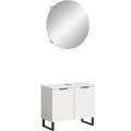 Badezimmer 2tlg. Kombination Badmoebel Set kleine Baeder Komplettprogramm Bademoebel-Set in Waschbeckenunterschrank Spiegelschrank rund Weiss