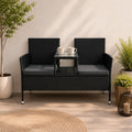 Gartenbank Monaco - 2-Sitzer Bank mit Tisch Kissen - - Sitzbank wetterfest Garten Balkon - Schwarz rattan 133x63x84 cm
