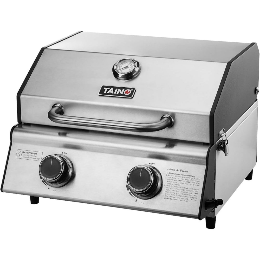 Tischgrill 2 Brenner Gasgrill Kompakt Camping BBQ edelstahl