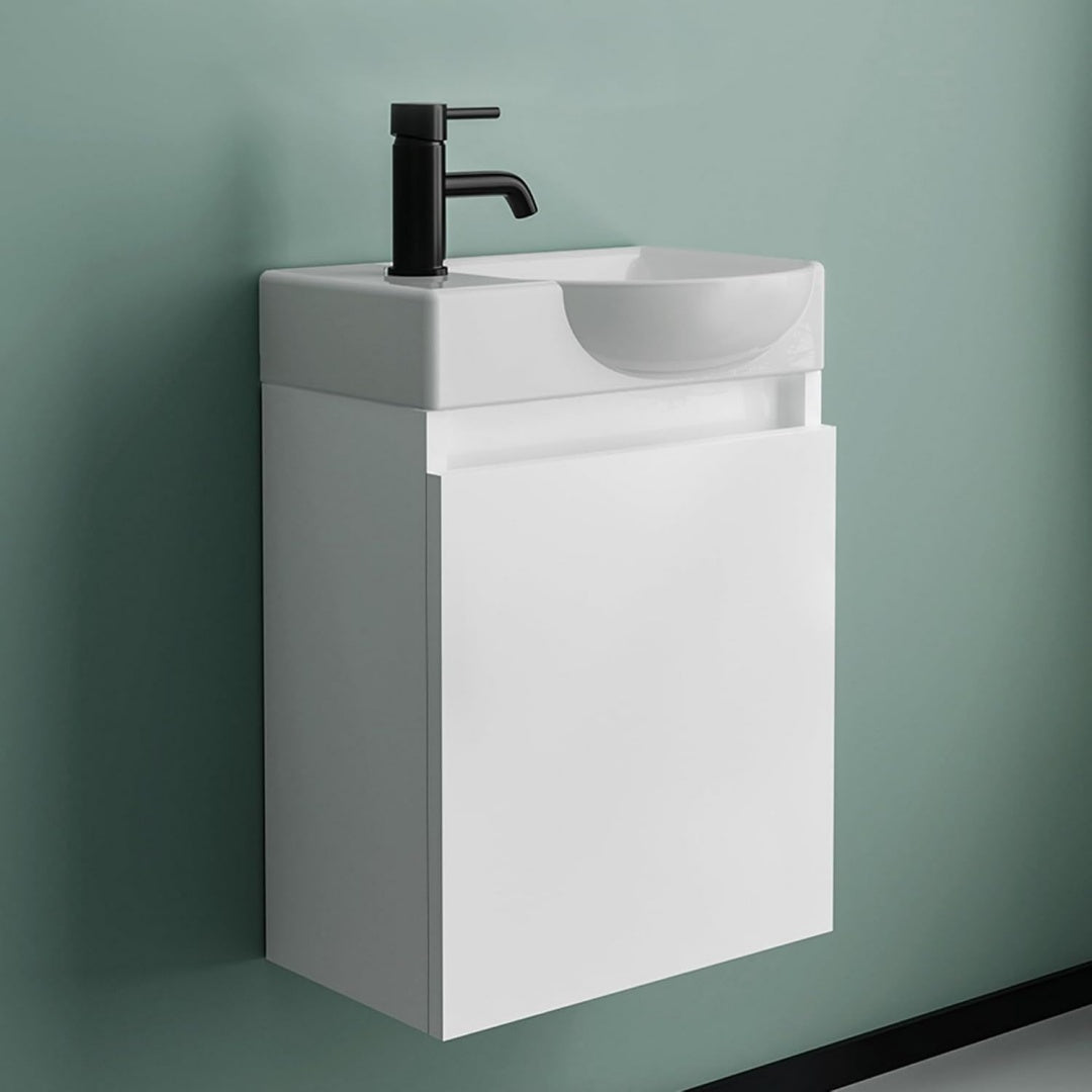 Waschtisch mit Unterschrank haengend 45 cm Gaeste WC Waschbecken mit Unterschrank wandhaengend Keramik Weiss MDF Soft-Close Tuer