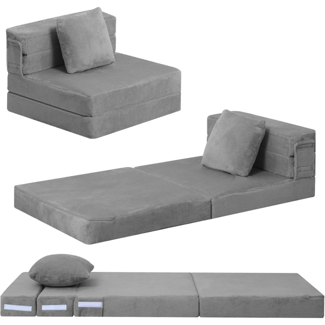 Klappbares Futon-Stuhlbett fuer Kinder Grau Graues Dreifach-Faltbares Umwandelbares Kleinkind-Sofa-Matratze Schaumstoff-Bodencouch zum