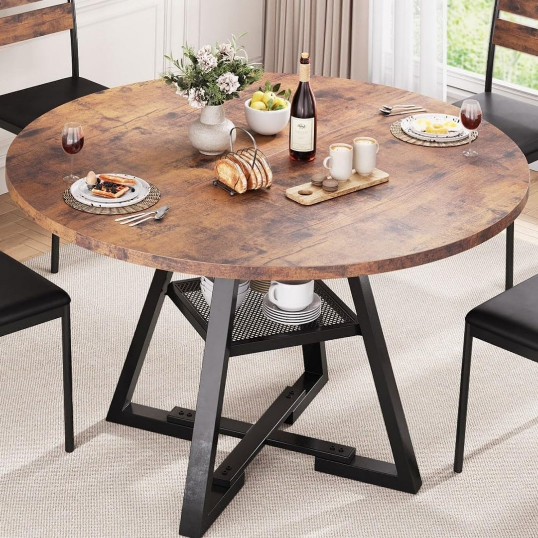 Esstisch Runder fuer 24 Personen Schwarz holz 107x107x76cm Esszimmertisch mit Ablage platzsparender Kuechentisch aus im Industrial Design