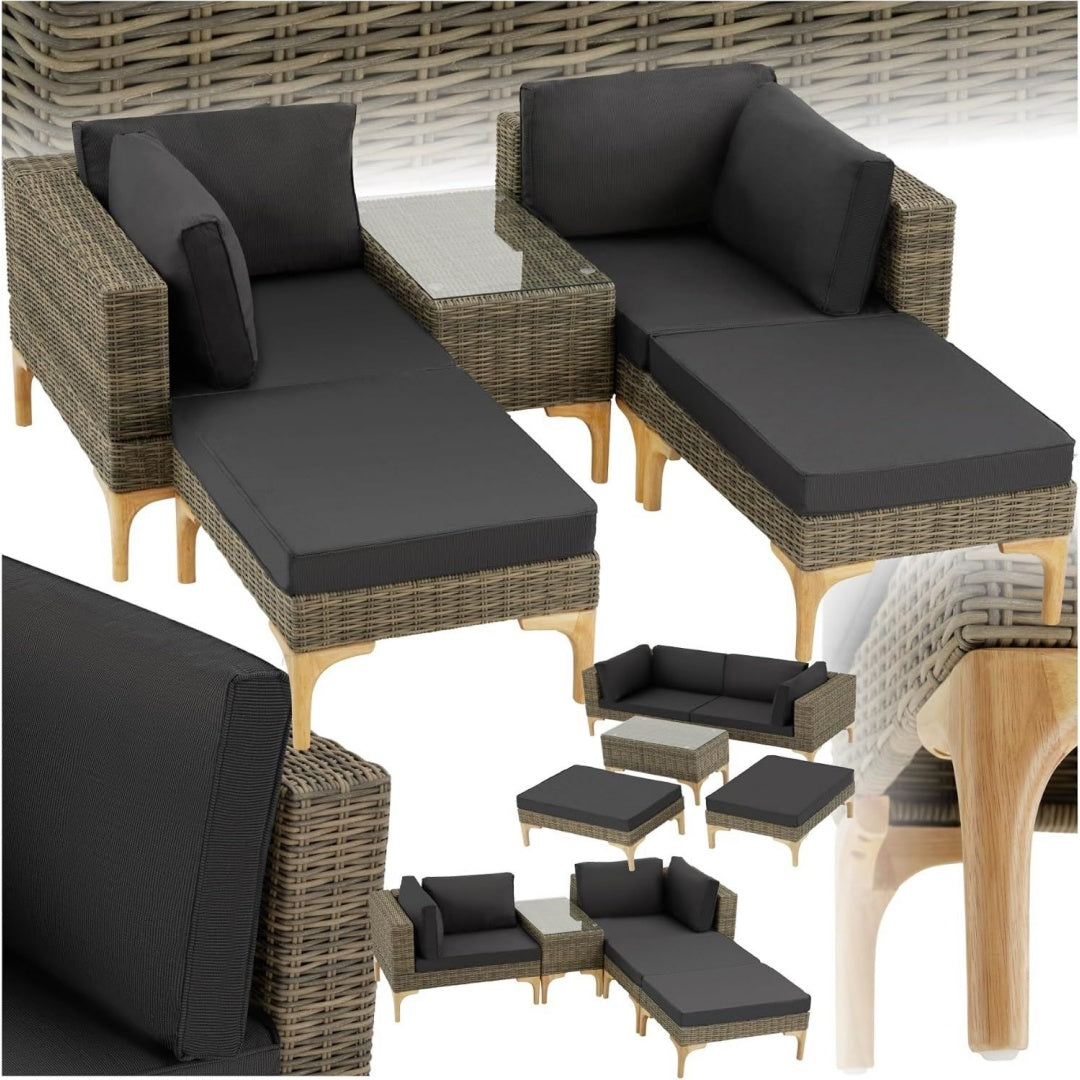 Outdoor Lounge natur rattan 5-teiliges Gartenmoebel Sofa Set mit Aluminium Gestell frei kombinierbar