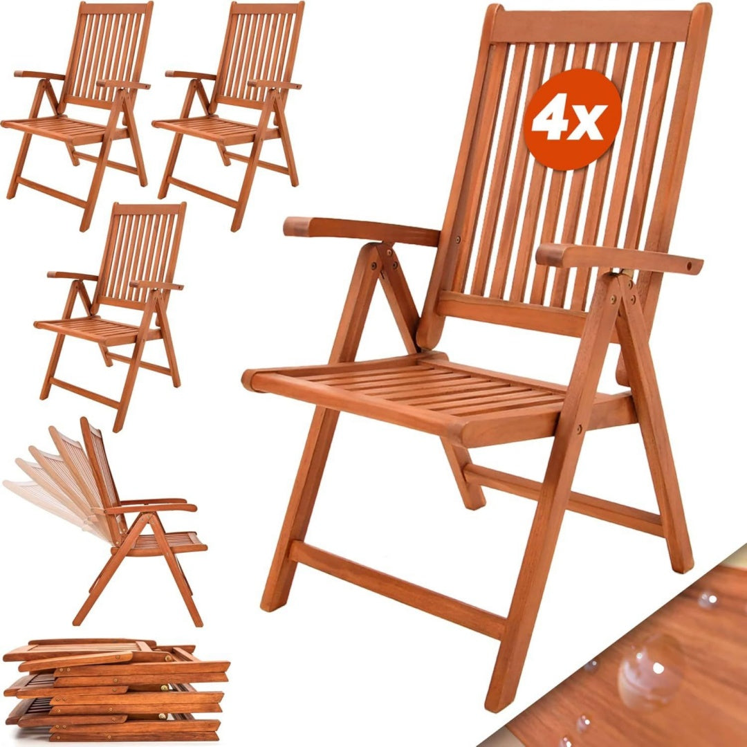 Gartenstuhl 4er-Set Vanamo Eukalyptus FSC-Zertifiziert Klappbar Braun 55x70cm verstellbare Rueckenlehne Balkon