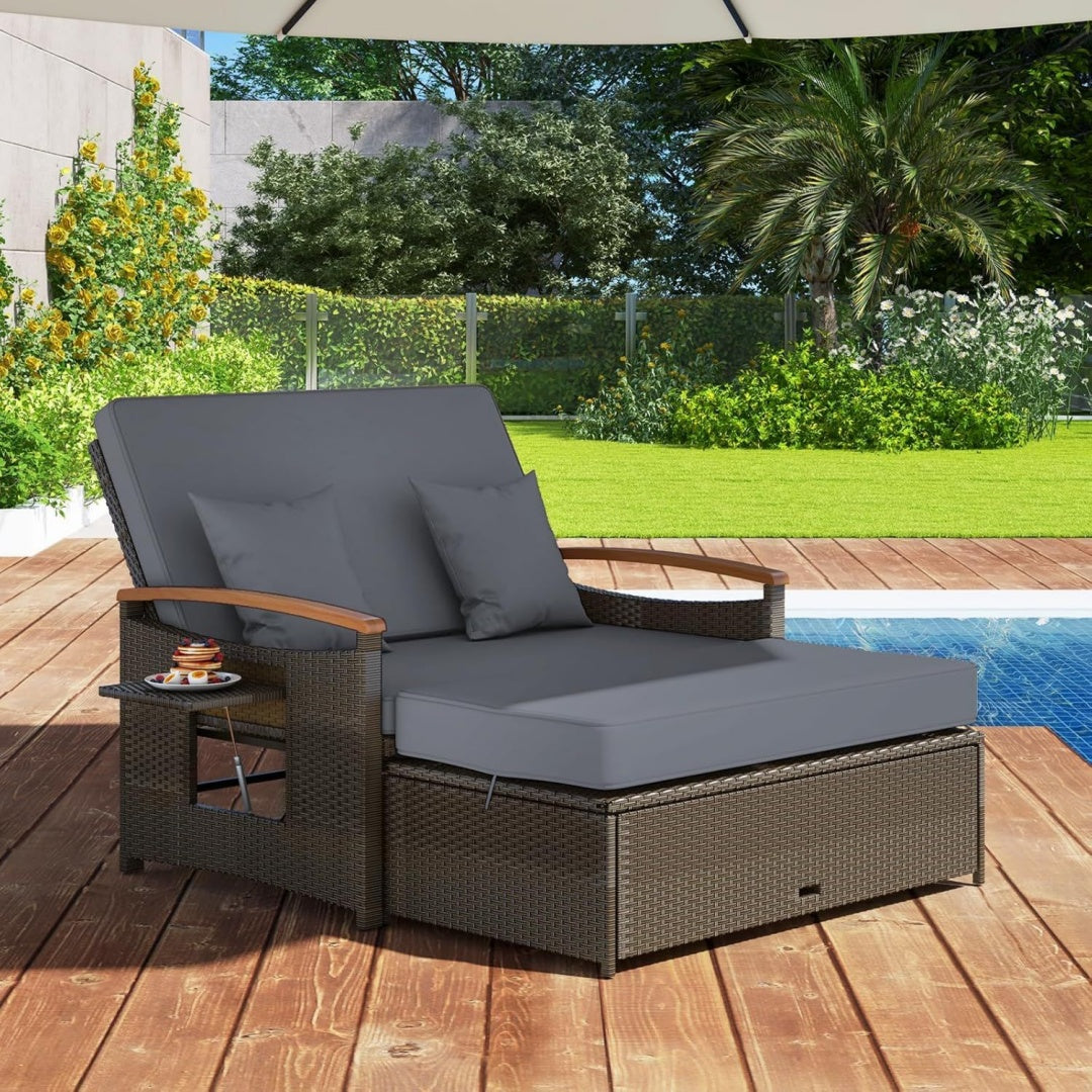 Lounge Moebel Outdoor rattan Outdoor Sofa Gartensofa mit Liegefunktion