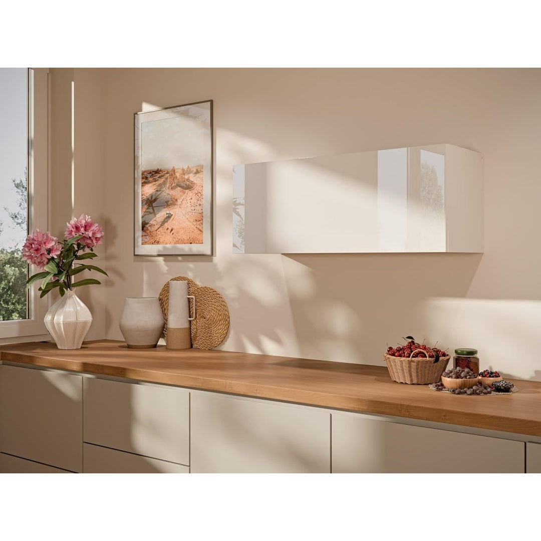 Kueche Haengeschrank Push-to-Open Fronten Und Korpus Weiss hochglanz 90x35x32 cm Ohne Griffe Mit Vertikalem Innenfach