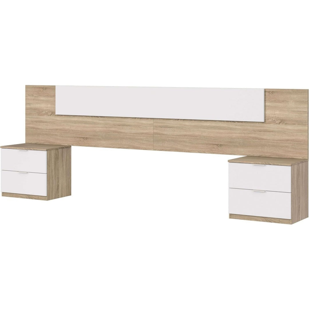 Weiss eiche 247 x 50 x 38 cm modernes Kopfteil mit 2 Nachttischen Schlafzimmer-Set fuer Doppelbett in Artik Kanadischer viel Stauraum