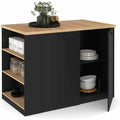 Mittelinsel TIBO 120 cm schwarzes mit Arbeitsplatte in Buchenholzoptik Schwarz holz