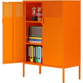 Metall Kommode 80 cm Breit Orange Aufbewahrungsschrank Sideboard mit 2 Mesh Tueren Metallschrank in