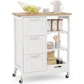Kuechenwagen auf Rollen Weiss holz 67x37x83,5 cm Kuechenschrank mit Arbeitsplatte bewegliche Kuecheninsel
