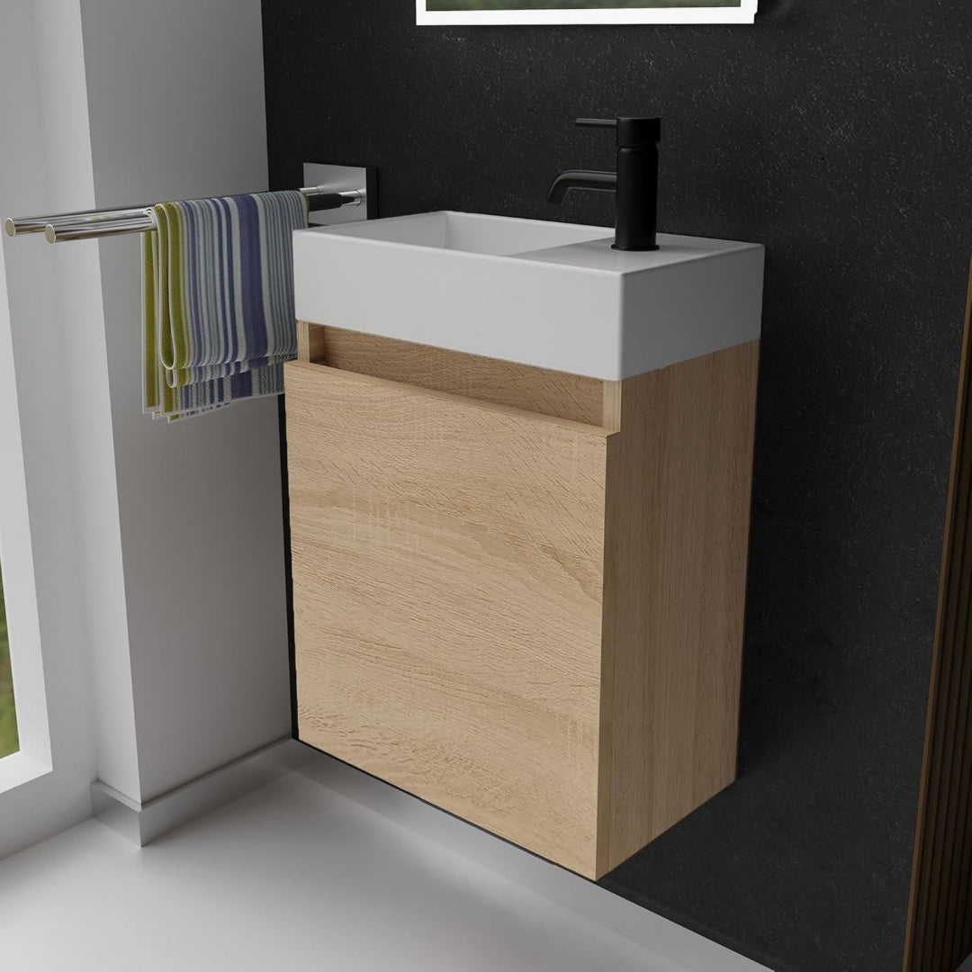 Waschbecken mit Unterschrank 45 cm Badezimmermoebel Set Kleines Waschbecken Gaeste WC Waschtisch Set Unterschrank Bad Waschbeckenunterschrank Hell