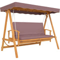 2 in 1 Hollywoodschaukel mit Liegefunktion 3-Sitzer Gartenschaukel aus Braun holz 236x130x181 cm Holzschaukel mit Sonnendach Sitzauflage Schaukelbank