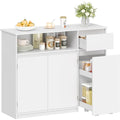 Sideboard mit Trolley Weiss 35 x 100 x 80 cm Schubladen verstellbaren Regalen Schubladen und Verstellbaren Einlegeboeden fuer Esszimmer