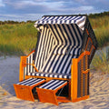 LED - Strandkorb XXL - 118cm inkl. Abdeckcover Luxus Volllieger mit Solarmodul Ostsee Sonneninsel Moebel (/- gestreift) Blau weiss
