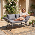 Gartenbank mit Liegefunktion Grau rattan 2-Sitzer Moebel Gartensofa mit Verstellbaren Armlehnen