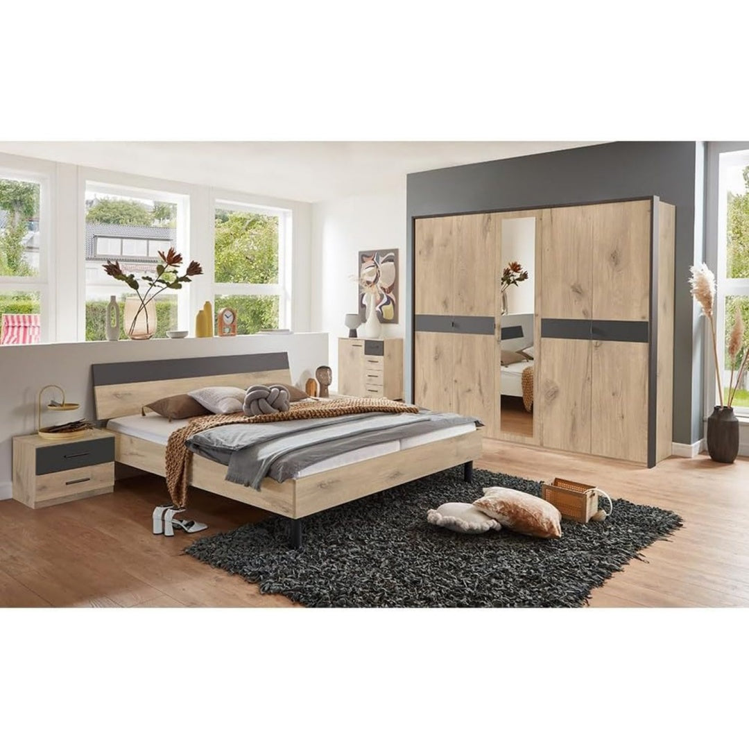 Schlafzimmer Komplett Set 5-teilig eiche 180x200 cm Bett 2X Nachtschrank