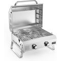 Tischgasgrill 2 Edelstahlbrennern 46x35cm Tischgrill mit Deckel Grillrost