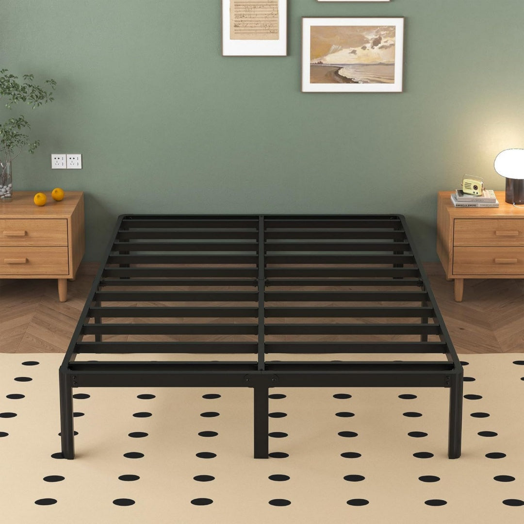 Metallbett mit Rundes Beine Schwarz 180x200 cm Hoehe 36cm Ehebett Bettrahmen mit Metall Lattenrost