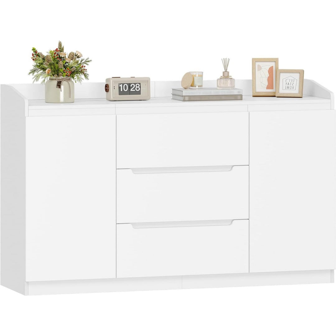 Kommode Weiss holz 40 x 140 x 87 cm 3 Schubladen 2 Tueren