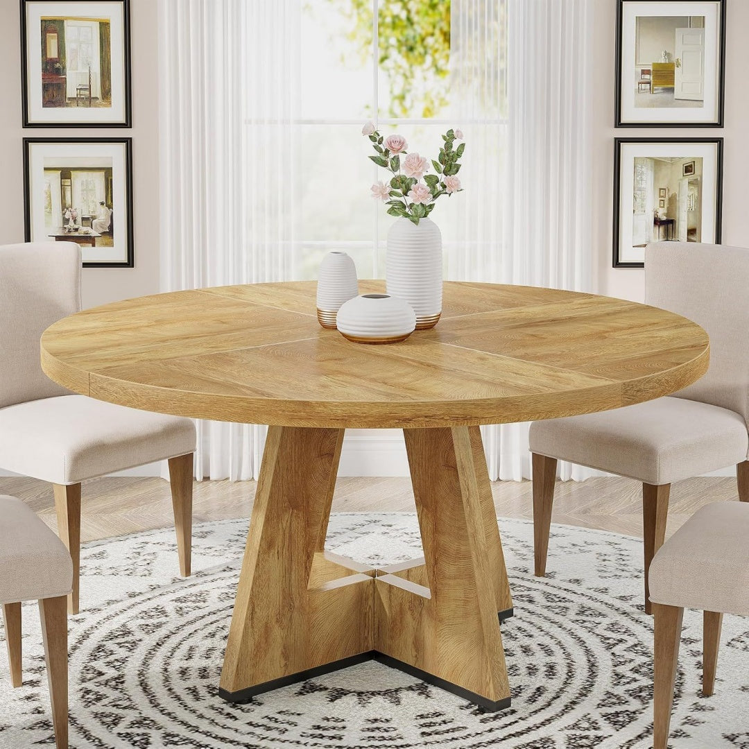 119 cm runder Esstisch Kuechentisch fuer Esszimmer Grau holz 119 cm Esszimmertische fuer 4-6 Landhaus-Akzentmoebel mit Holztischplatte und Kreuzfuss