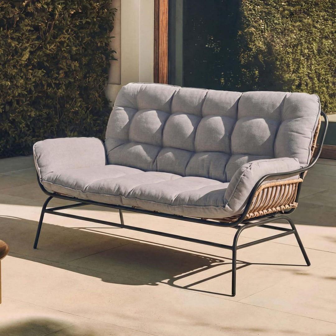 2er-Sofa Stoff - Grau rattan Polster Gartensofa Gartenbank