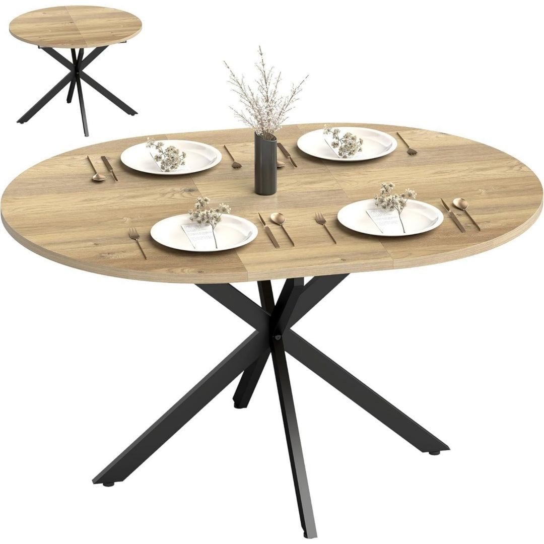 Esstisch Ausziehbar 100/fuer 4-6 Personen Esszimmertisch Grau natur 135 x 100 cm Runder/Ovaler Kuechentisch Spinnenbeinen aus Stahl