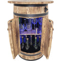 Holzbar Fass mit RGB LED Ablage zur Aufbewahrung von Alkohol 80x55x44 cm Dekoratives Barschrank mit Regalboeden und Tueren Weinregal fuer Wohnzimmer