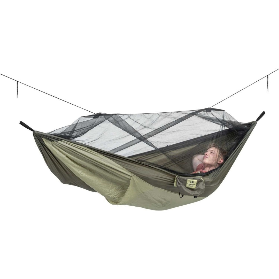 Ultra-Light Haengematte Moskito Traveller Thermo XXL 780g Packmass bis 200kg in Gruen 305 x 160cm